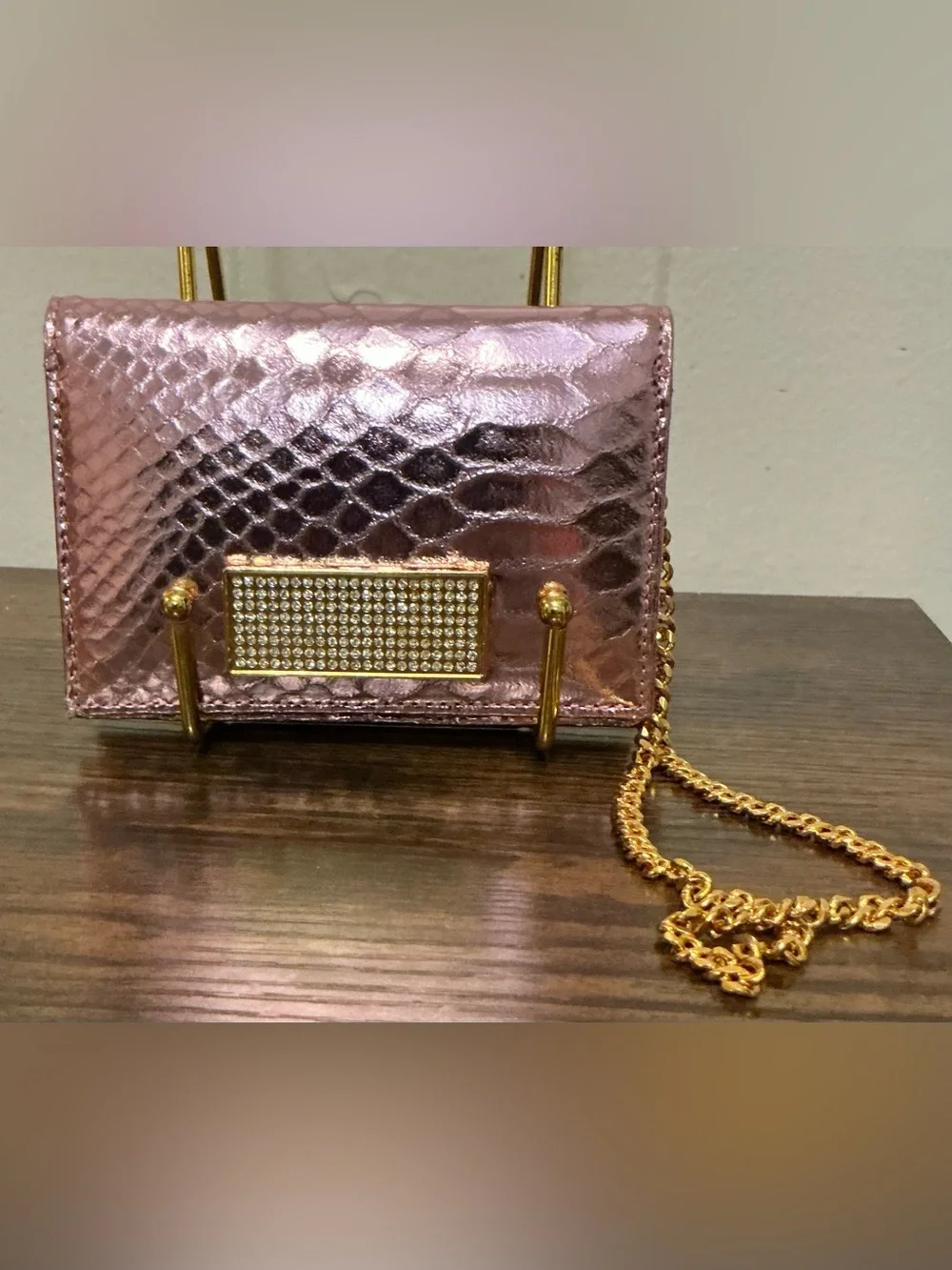 Ash & Diamonds Metallic Pink Faux Python Wallet Chain Evening Y2K Wristlet Bag